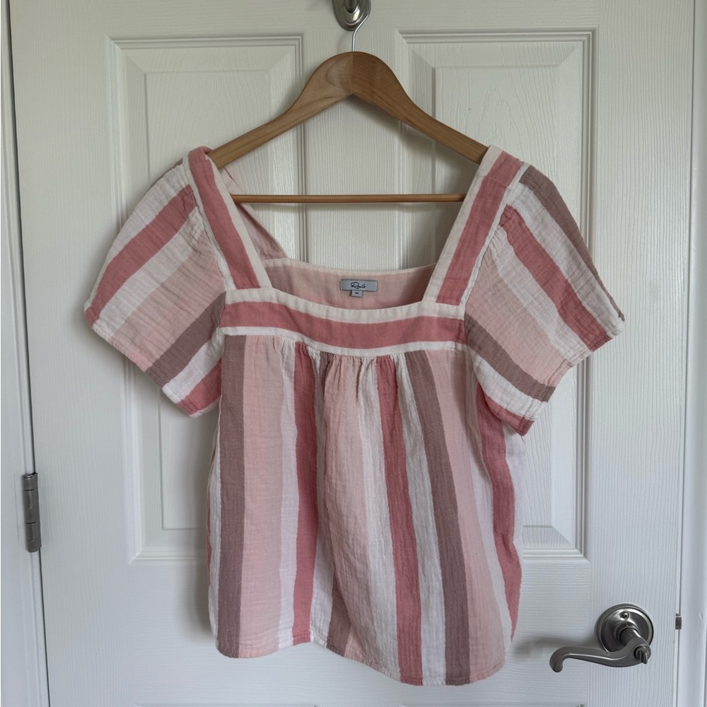 Women’s Rails Savon Cheyanne Striped Cotton Top Square Neck Pink White Size M